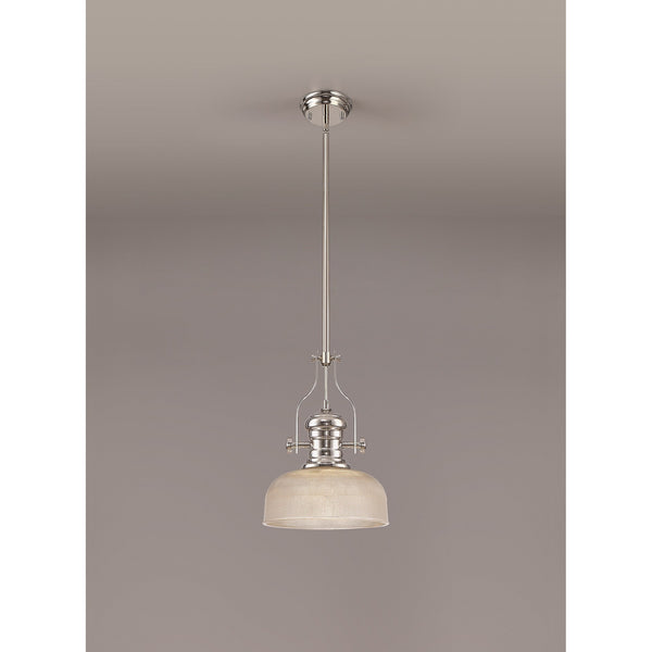 Fremington Polished Nickel Pendant with Small Prismatic Glass Shade