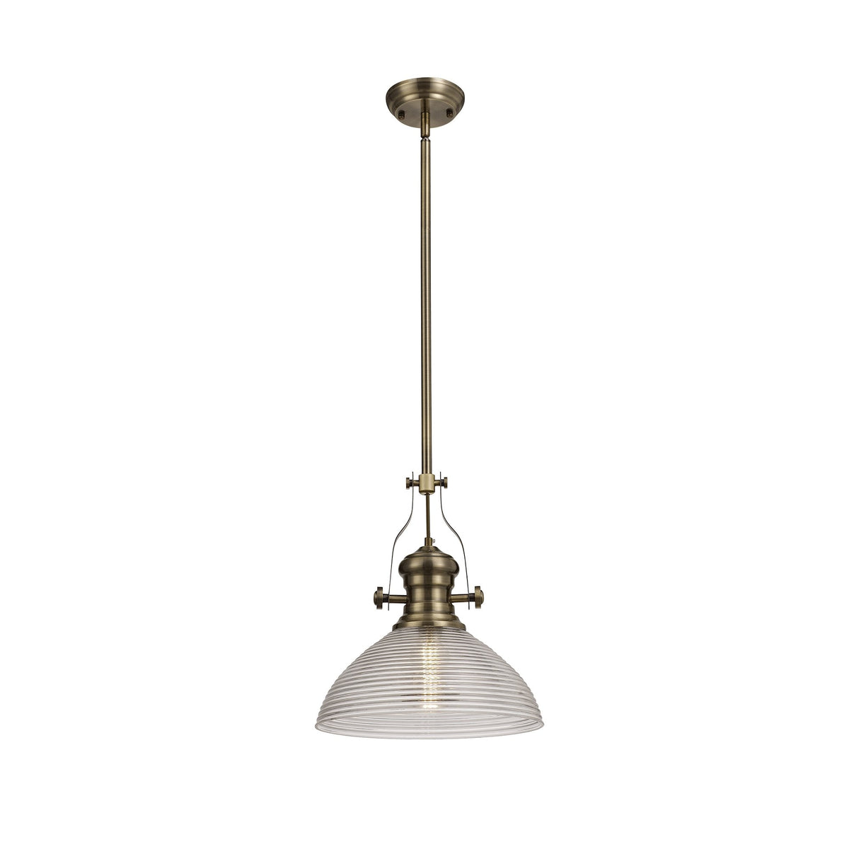 Fremington Polished Nickel Pendant with Large Prismatic Glass Shade