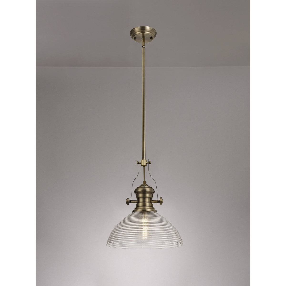 Fremington Polished Nickel Pendant with Large Prismatic Glass Shade