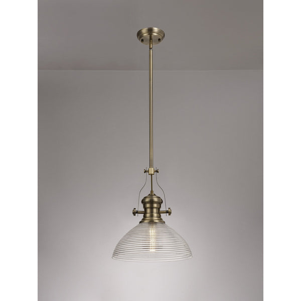 Fremington Polished Nickel Pendant with Large Prismatic Glass Shade