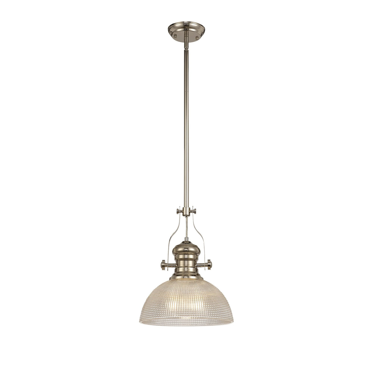 Fremington Polished Nickel Pendant with Medium Prismatic Glass Shade