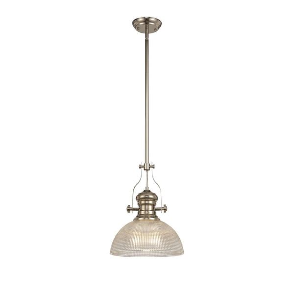 Fremington Polished Nickel Pendant with Medium Prismatic Glass Shade
