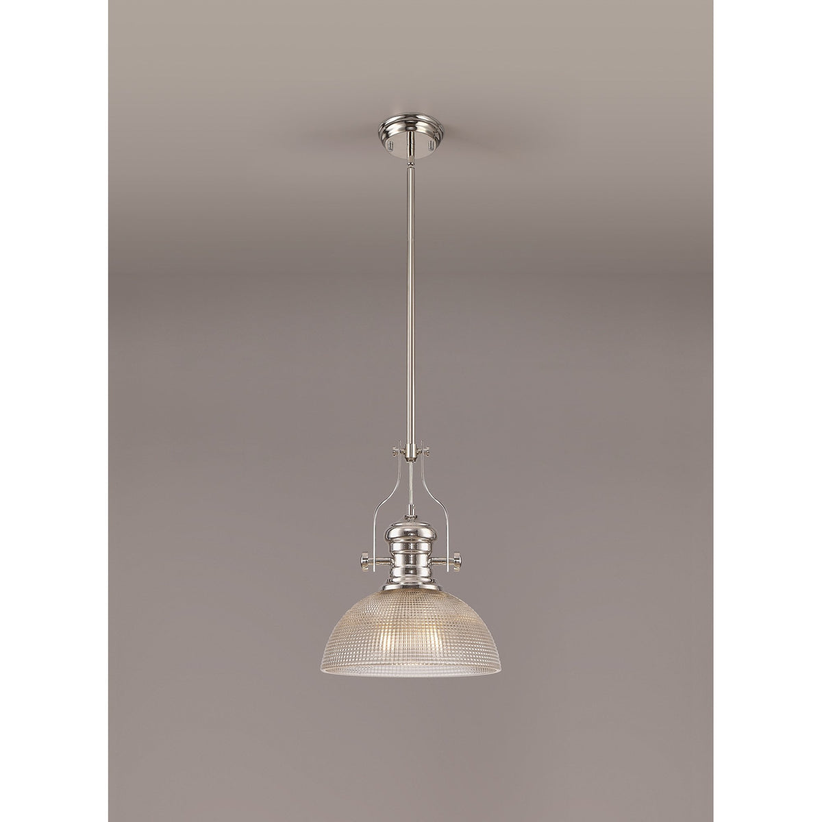 Fremington Polished Nickel Pendant with Medium Prismatic Glass Shade