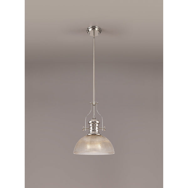 Fremington Polished Nickel Pendant with Medium Prismatic Glass Shade