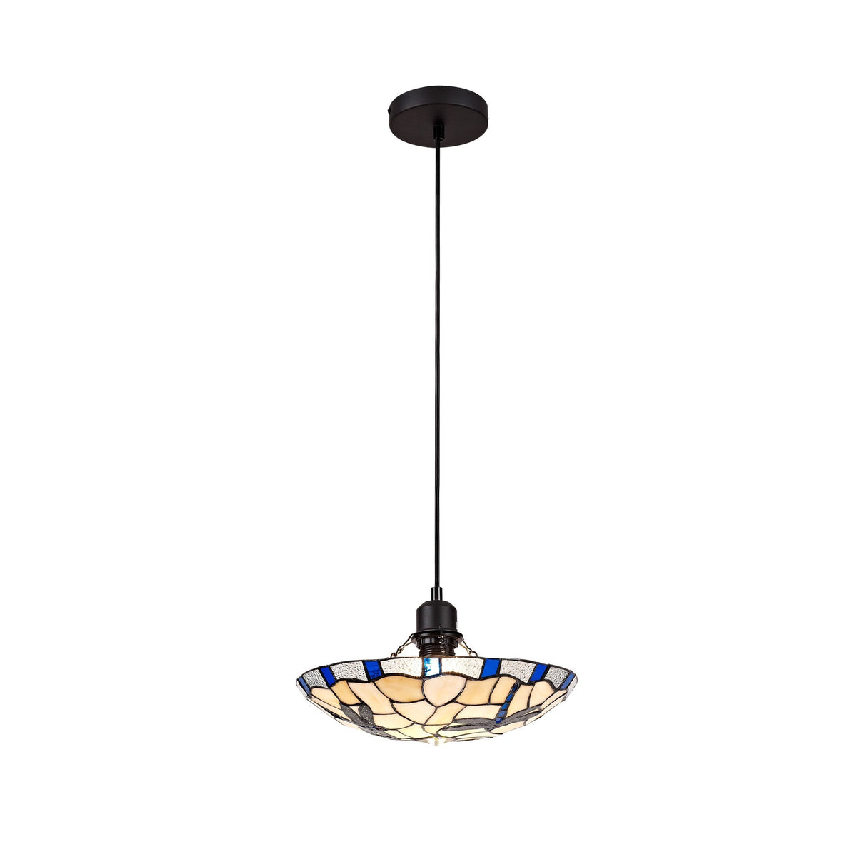Prawle Pendant E27 Light With Tiffany Shade in Blue Cream Clear Crystal Black