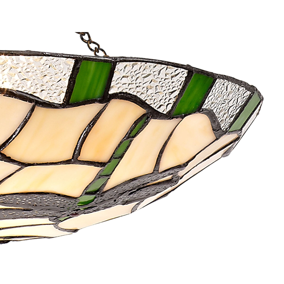 Prawle Pendant E27 Light With Tiffany Shade in Green Cream Clear Crystal Black