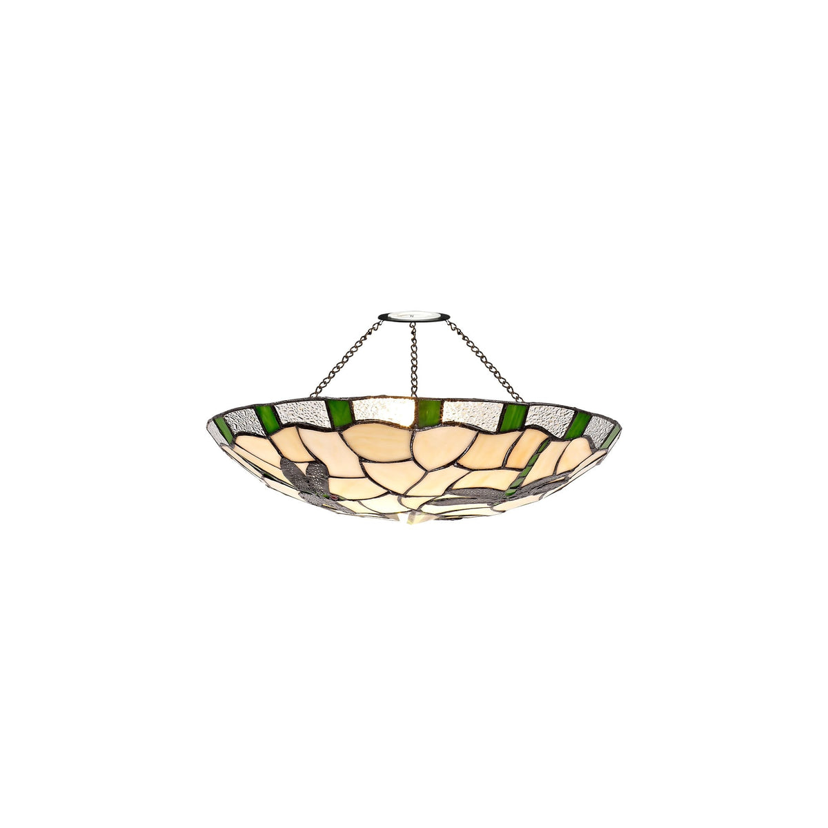 Prawle Pendant E27 Light With Tiffany Shade in Green Cream Clear Crystal Black