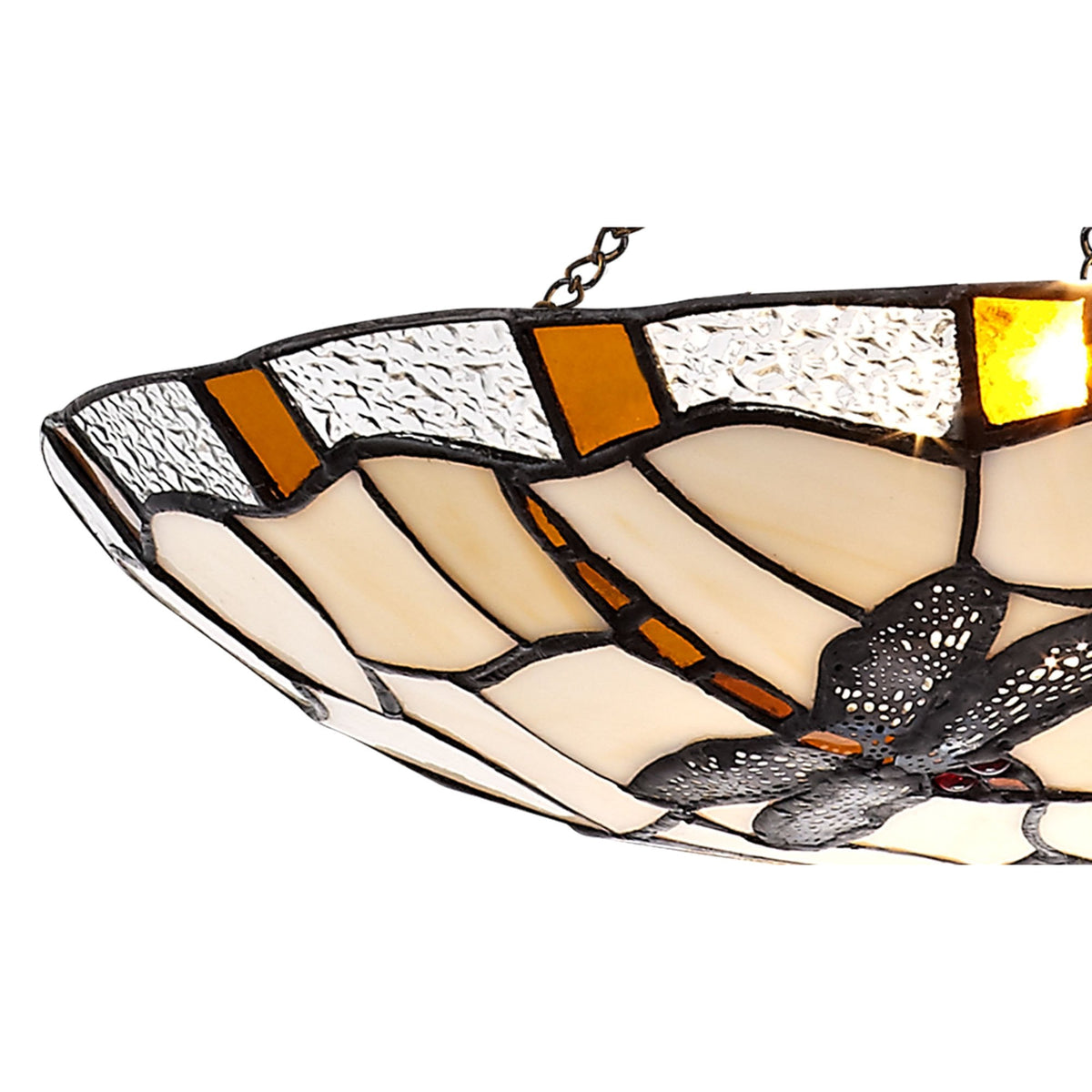 Prawle Pendant E27 Light With Tiffany Shade in Amber Cream Clear Crystal Black
