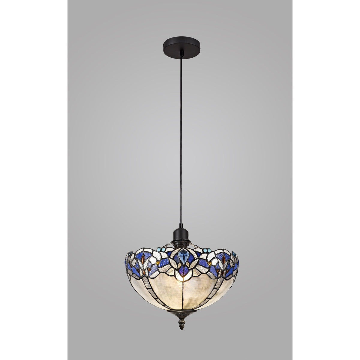 Oakley Uplighter Pendant 1xE27 with 30cm Tiffany Shade in Blue Clear Crystal Black