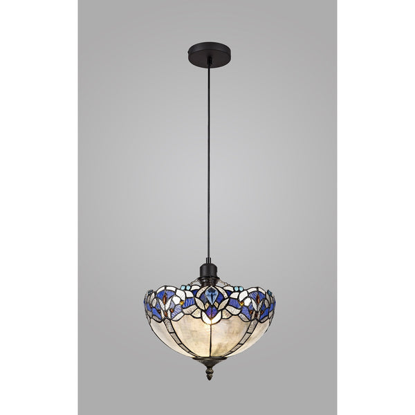 Oakley Uplighter Pendant 1xE27 with 30cm Tiffany Shade in Blue Clear Crystal Black