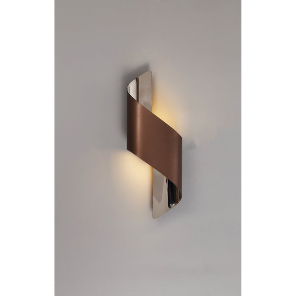 Fincham Small 8w LED Wall Light in Satin Brown & Polished Chrome