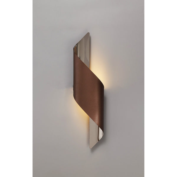 Fincham Large 8w LED Wall Light in Satin Brown & Polished Chrome