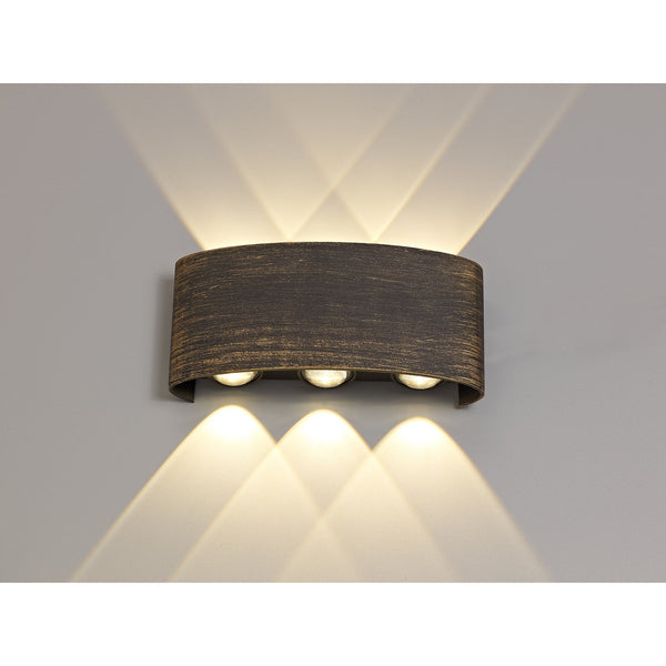 Uplowman Up and Down 6 x 1W LED IP54 Wall Light in Black Gold Finish