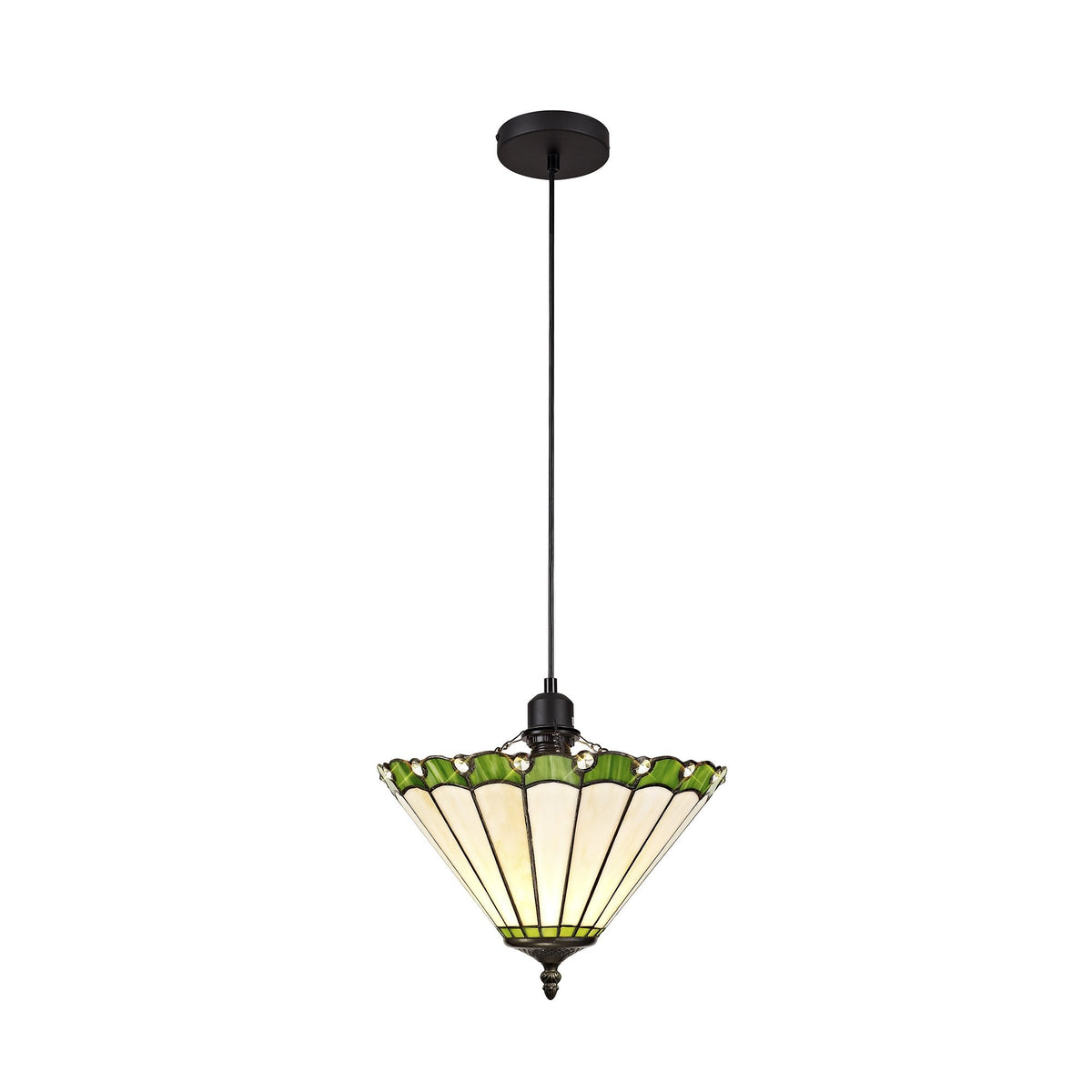Postbridge Uplighter Pendant 1xE27 with 30cm Tiffany Shade in Green Cream Crystal Black