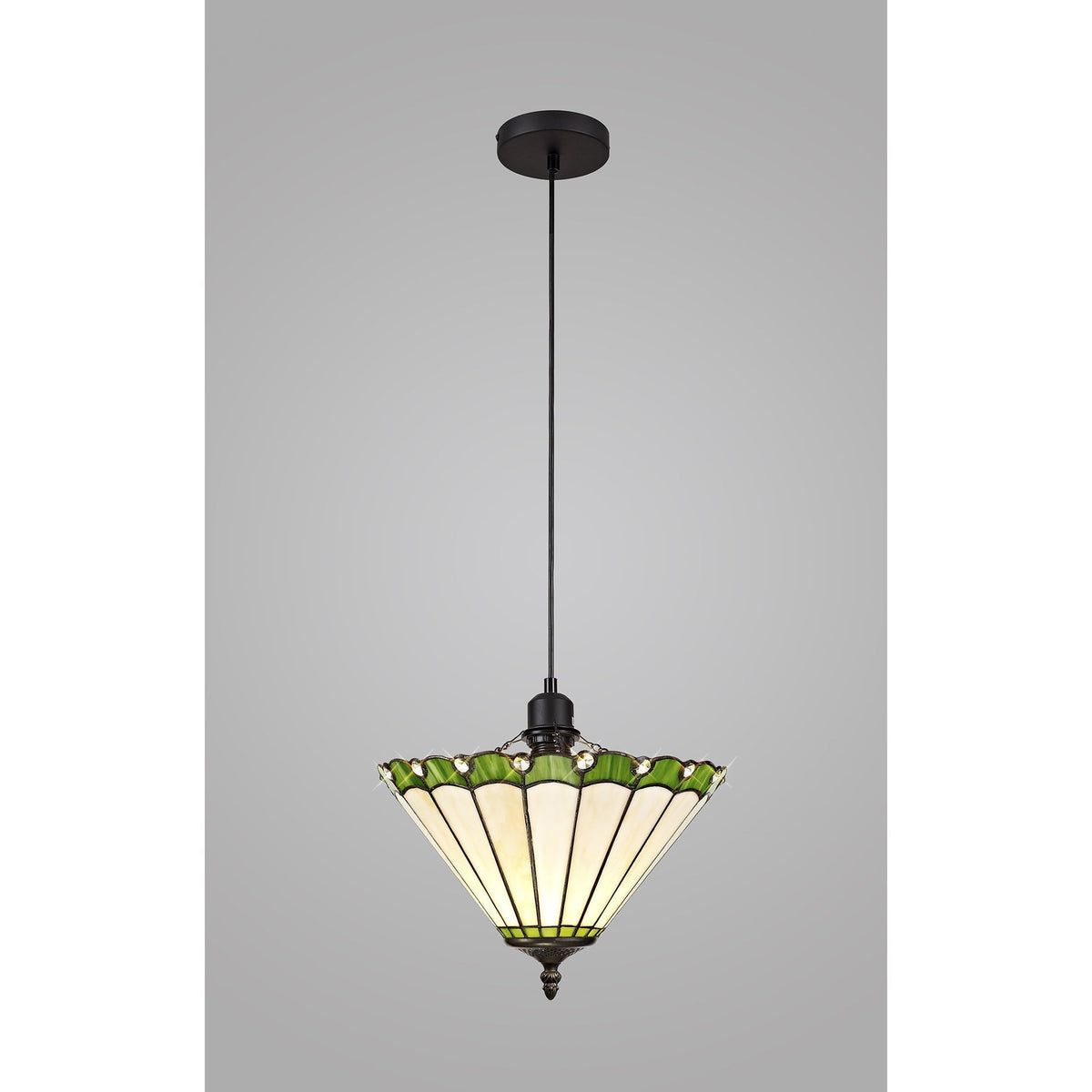 Postbridge Uplighter Pendant 1xE27 with 30cm Tiffany Shade in Green Cream Crystal Black