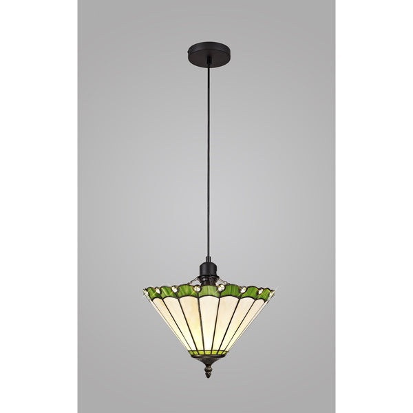 Postbridge Uplighter Pendant 1xE27 with 30cm Tiffany Shade in Green Cream Crystal Black