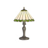 Postbridge Antique Brass Curved Table Lamp With Small Green & Cream Tiffany Shade