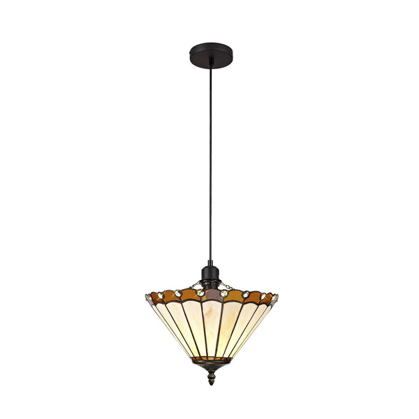 Postbridge Uplighter Pendant 1xE27 with 30cm Tiffany Shade in Amber Cream Crystal Black