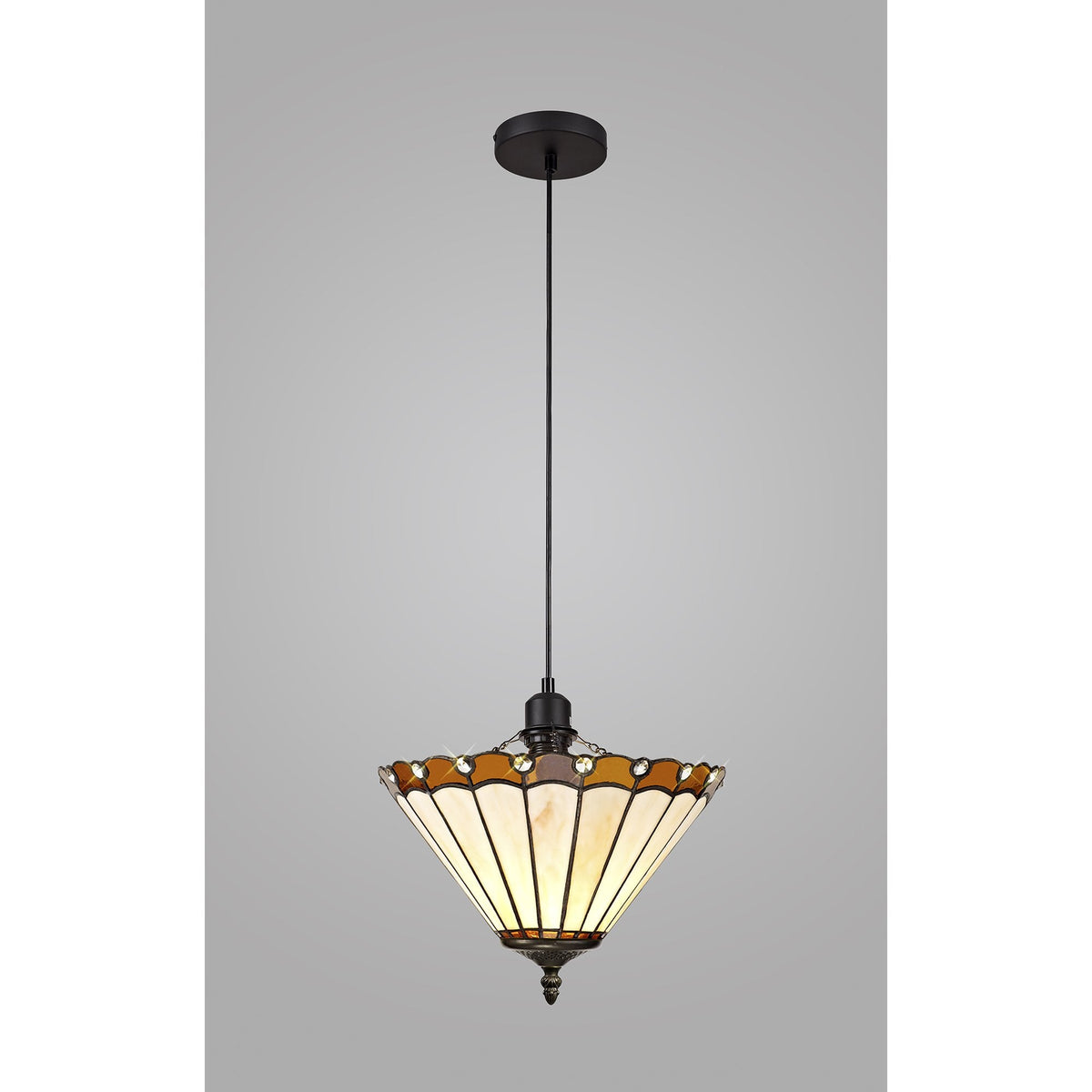 Postbridge Uplighter Pendant 1xE27 with 30cm Tiffany Shade in Amber Cream Crystal Black