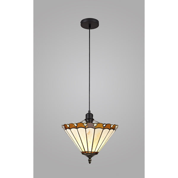 Postbridge Uplighter Pendant 1xE27 with 30cm Tiffany Shade in Amber Cream Crystal Black