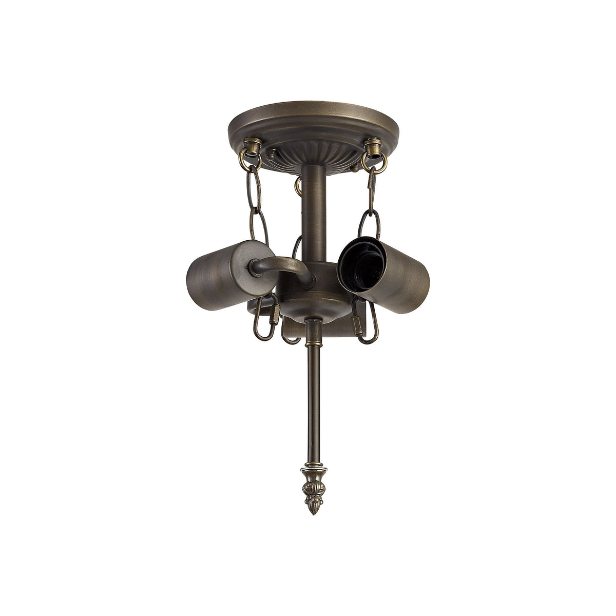 Postbridge 3 Light Semi Ceiling in Aged Antique Brass With 30cm Tiffany Amber Cream and Crystal Shade