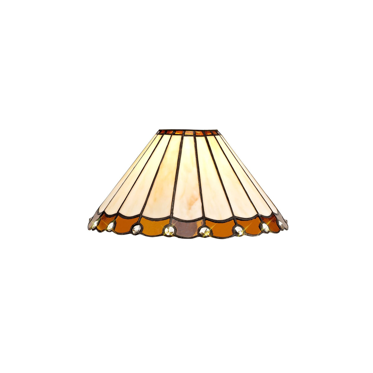 Postbridge 3 Light Semi Ceiling in Aged Antique Brass With 30cm Tiffany Amber Cream and Crystal Shade