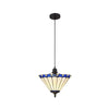 Postbridge Uplighter Pendant 1xE27 with 30cm Tiffany Shade in Blue Cream Crystal Black