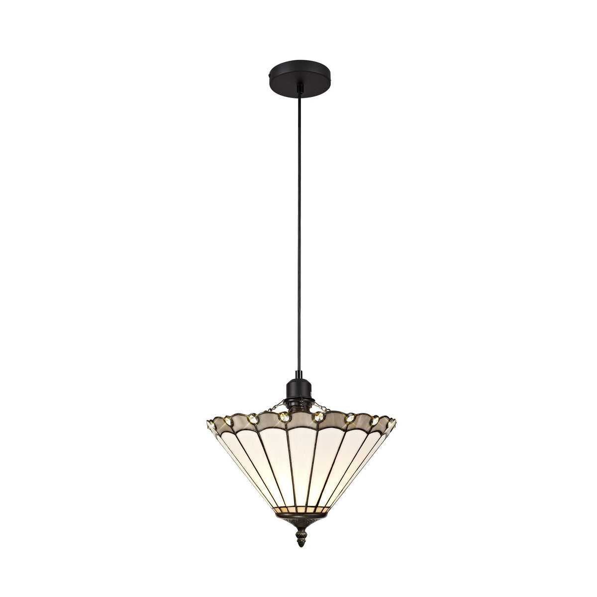 Postbridge Uplighter Pendant 1xE27 with 30cm Tiffany Shade in Grey Cream Crystal Black