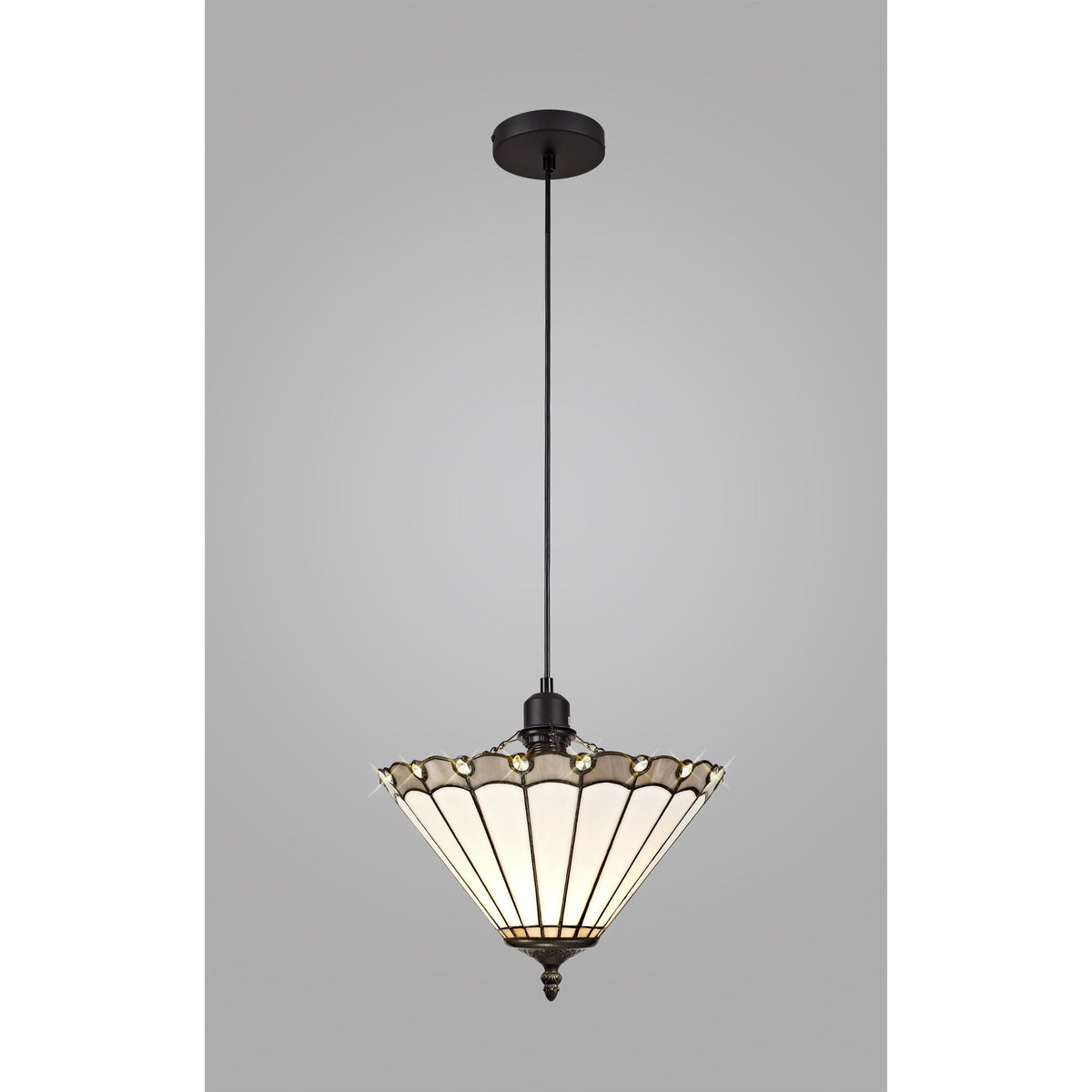 Postbridge Uplighter Pendant 1xE27 with 30cm Tiffany Shade in Grey Cream Crystal Black