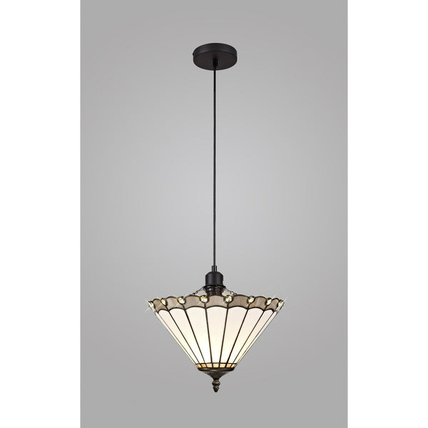 Postbridge Uplighter Pendant 1xE27 with 30cm Tiffany Shade in Grey Cream Crystal Black