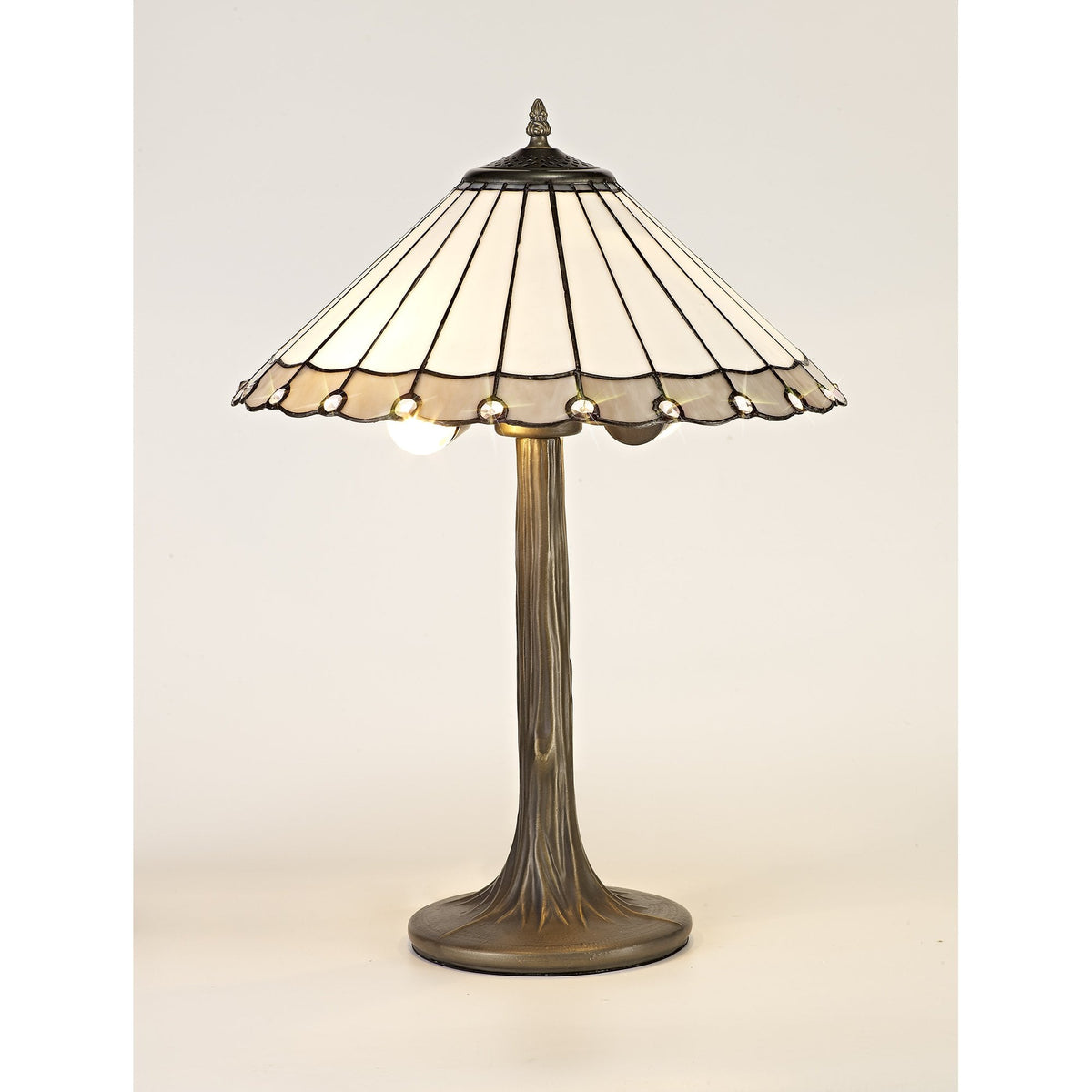 Postbridge Aged Antique Brass Tree Like Table Lamp With Large Grey & Cream Tiffany Shade