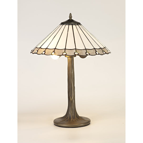 Postbridge Aged Antique Brass Tree Like Table Lamp With Large Grey & Cream Tiffany Shade