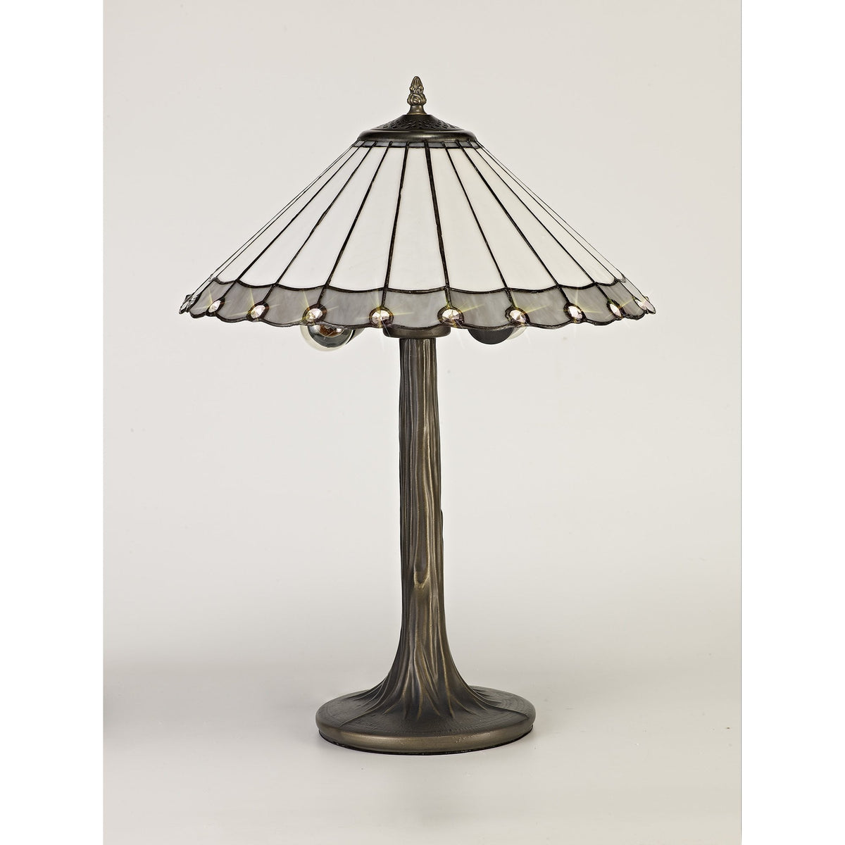 Postbridge Aged Antique Brass Tree Like Table Lamp With Large Grey & Cream Tiffany Shade