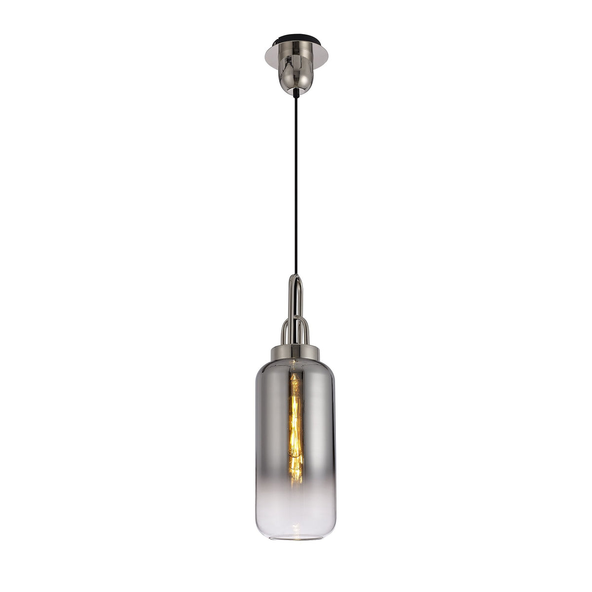 Atherington Polished Nickel Pendant with 30cm Smoked Glass Cylinder
