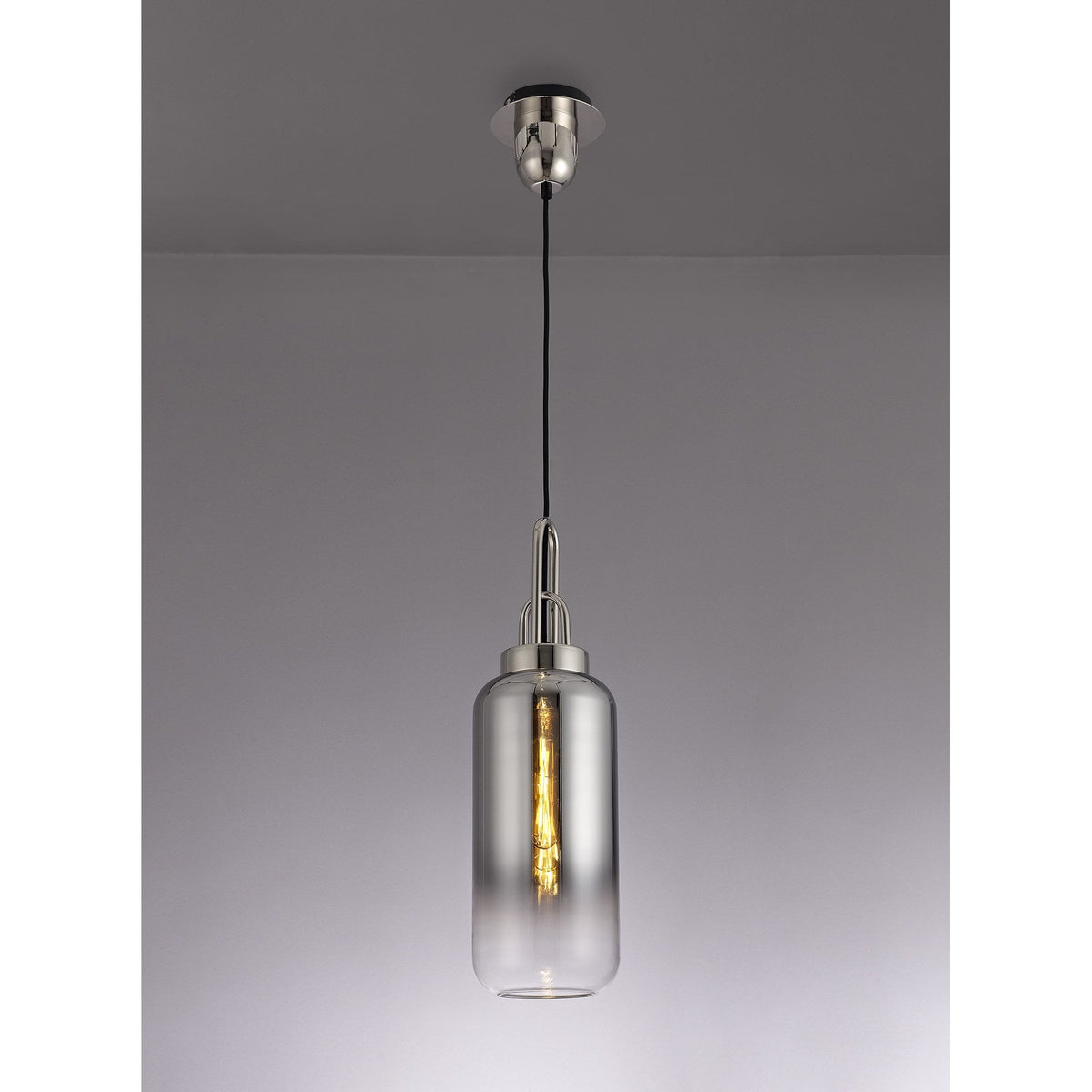 Atherington Polished Nickel Pendant with 30cm Smoked Glass Cylinder