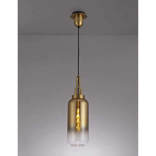 Atherington Pendant with 30cm Cylinder Glass in Brass Gold