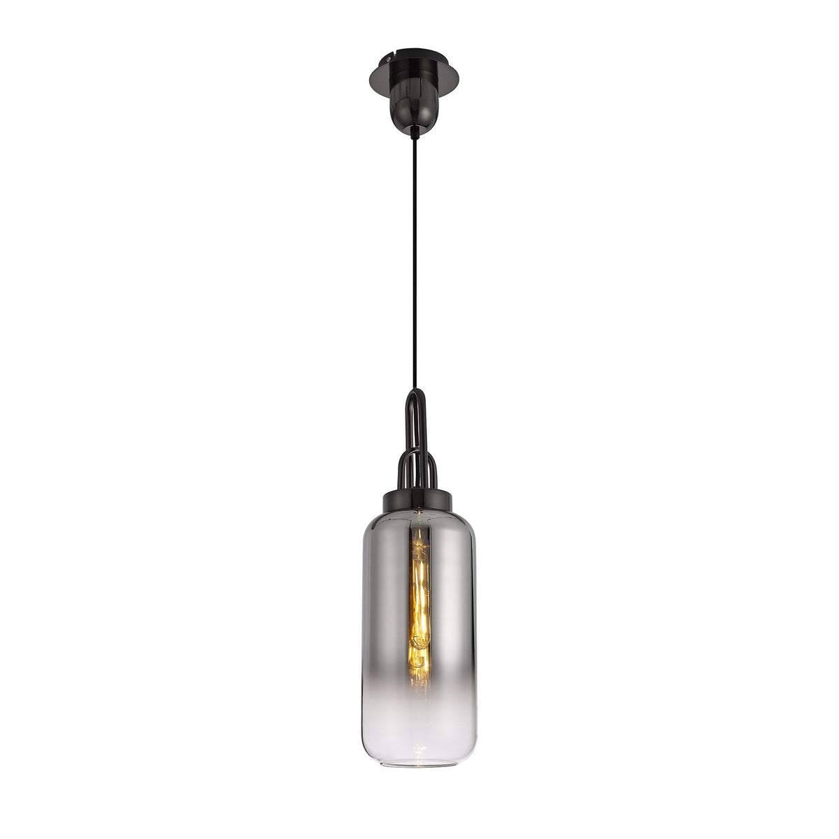 Atherington Black Chrome Pendant with 30cm Smoked Glass Cylinder