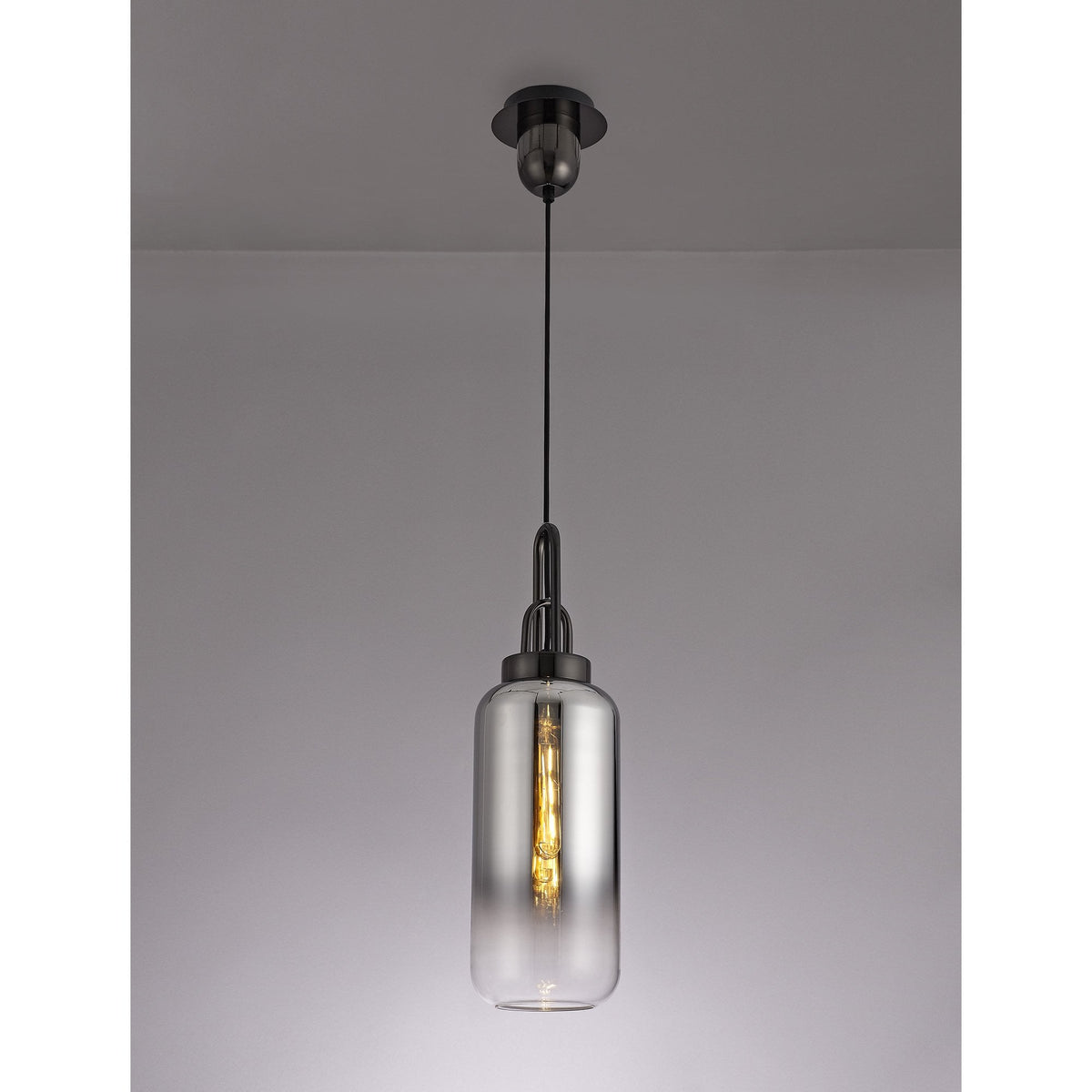 Atherington Black Chrome Pendant with 30cm Smoked Glass Cylinder
