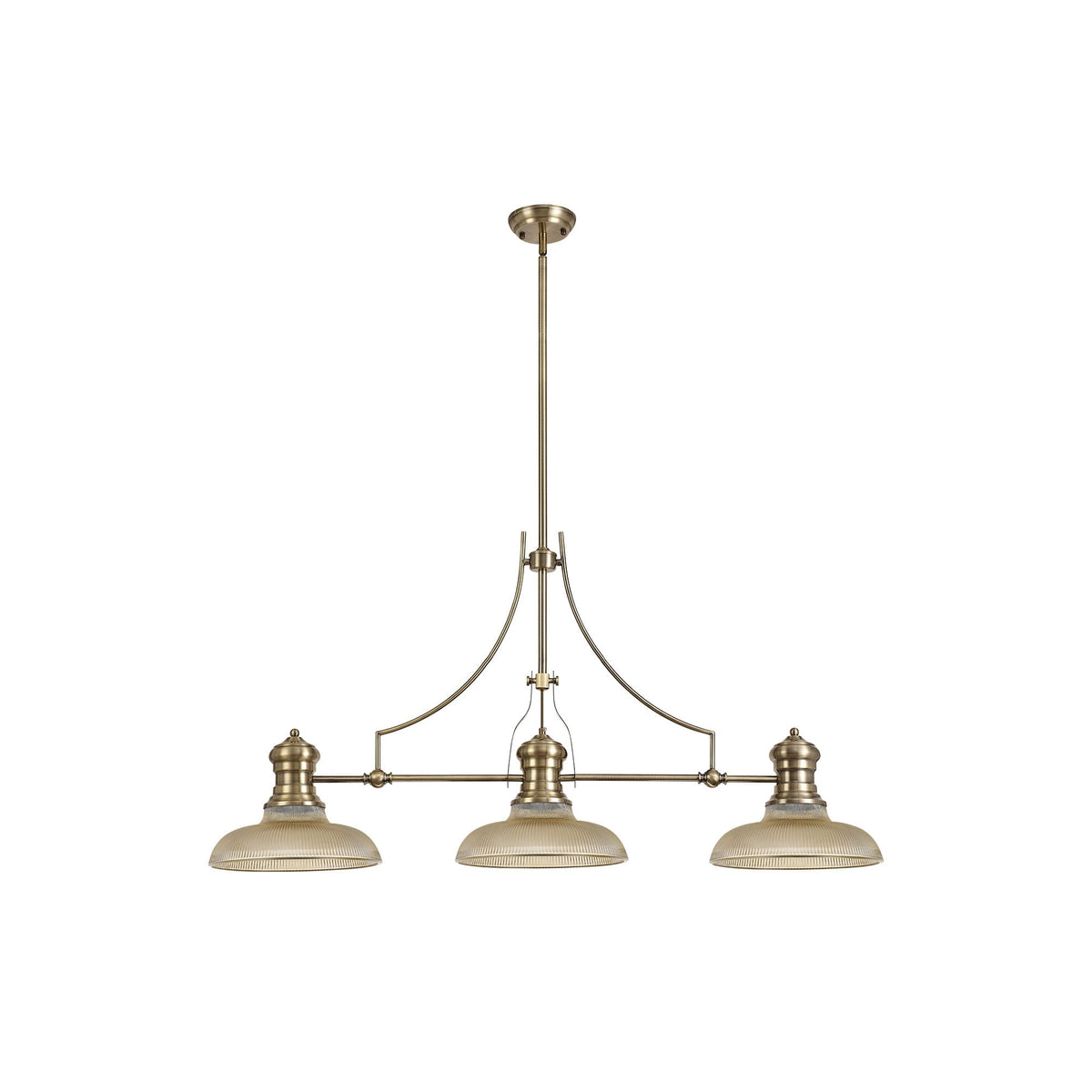 Fremington Antique Brass Linear Pendant with 300mm Amber Round Glass Shades