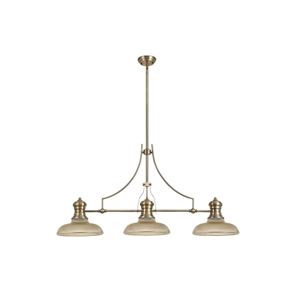 Fremington Antique Brass Linear Pendant with 300mm Amber Round Glass Shades