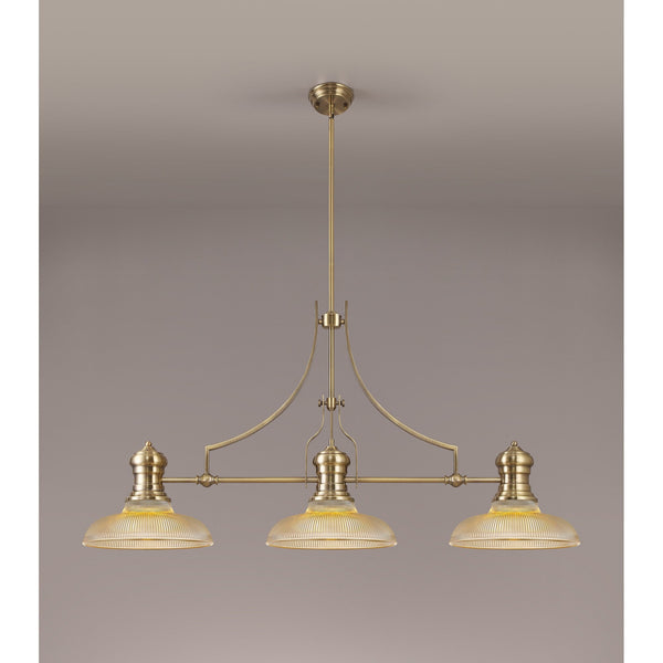 Fremington Antique Brass Linear Pendant with 300mm Amber Round Glass Shades