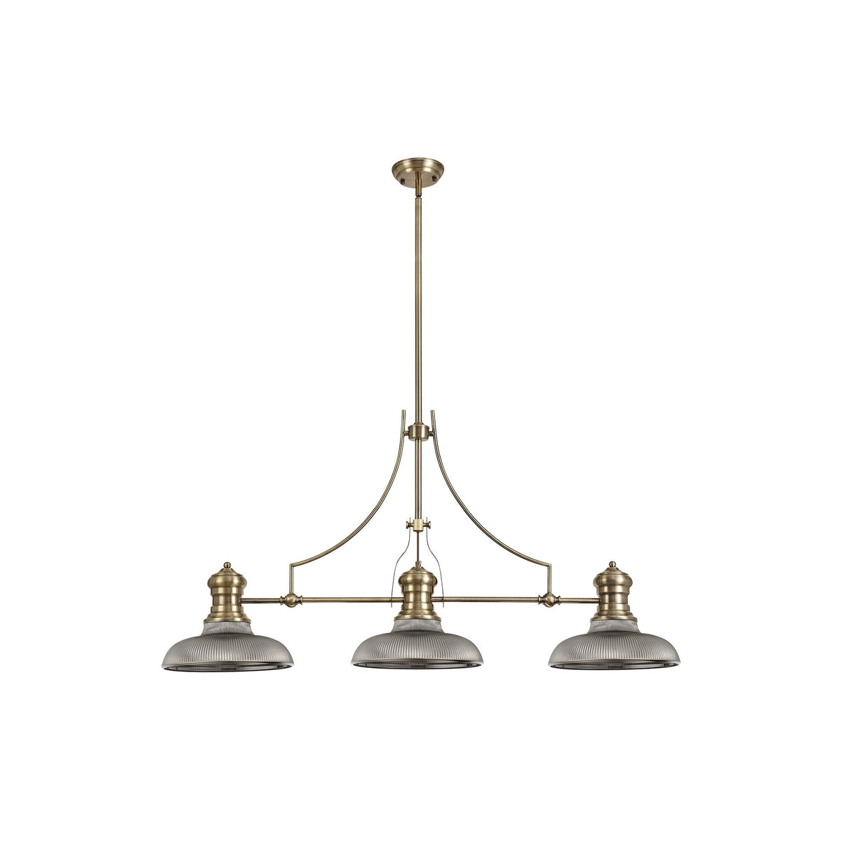 Fremington Antique Brass Linear Pendant with Smoked Round Glass Shades
