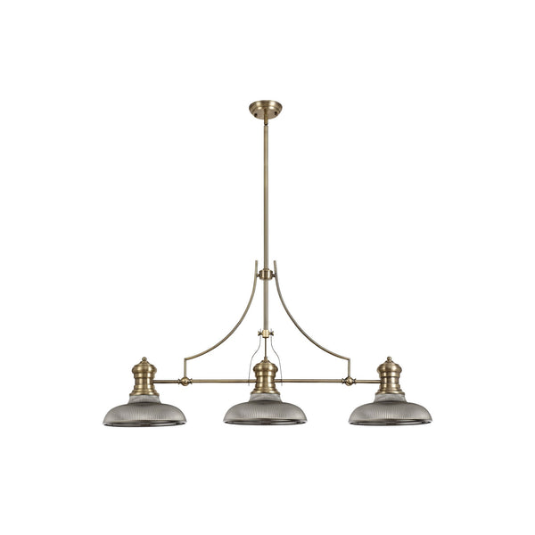 Fremington Antique Brass Linear Pendant with Smoked Round Glass Shades