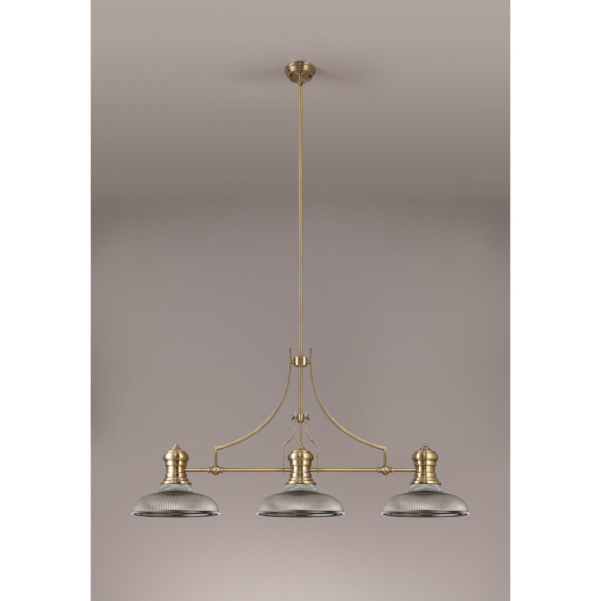 Fremington Antique Brass Linear Pendant with Smoked Round Glass Shades