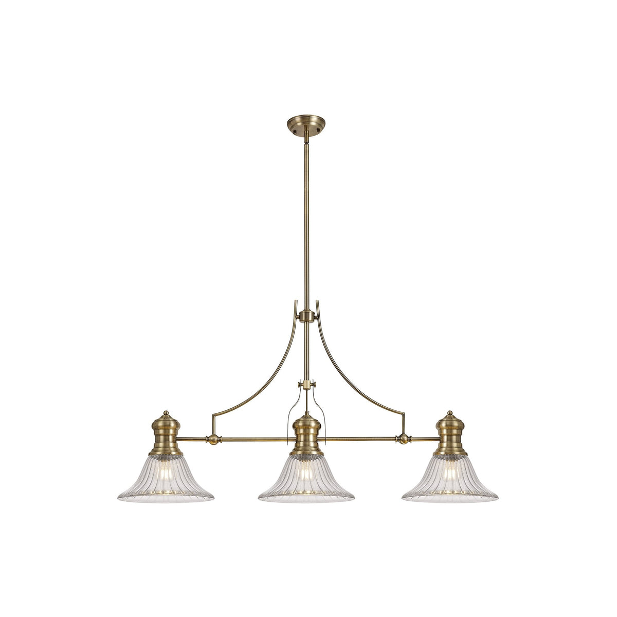 Fremington Antique Brass Linear Pendant With Bell Glass Shade