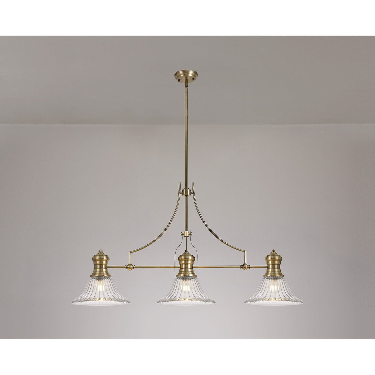 Fremington Antique Brass Linear Pendant With Bell Glass Shade