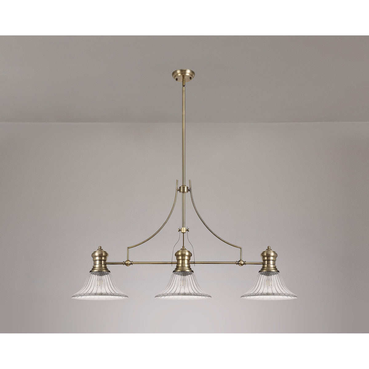 Fremington Antique Brass Linear Pendant With Bell Glass Shade