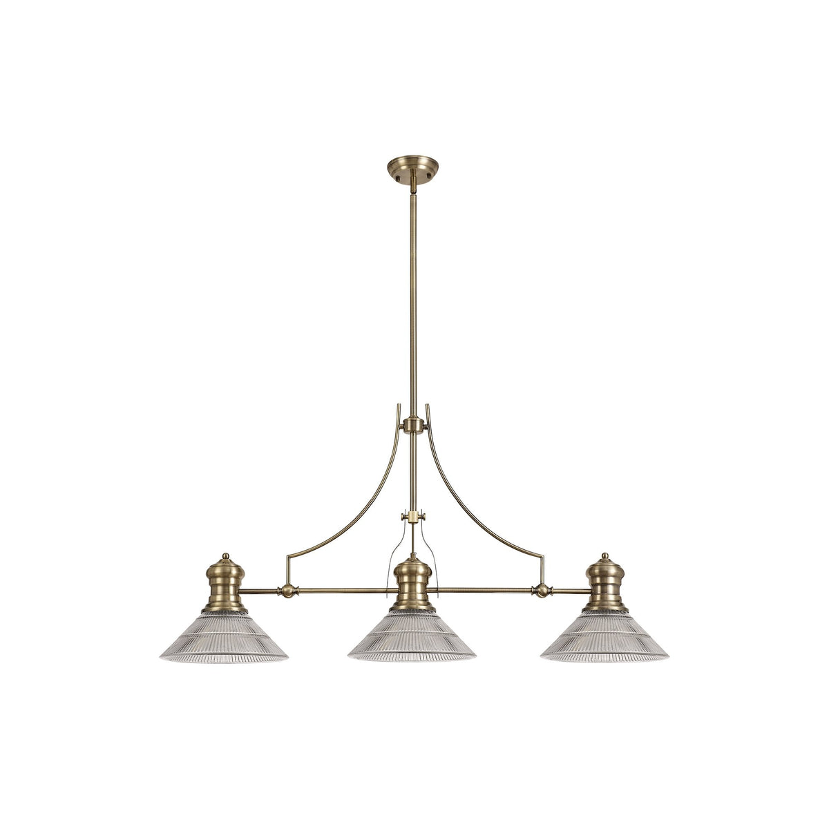 Fremington Antique Brass Linear Pendant with Cone Glass Shades