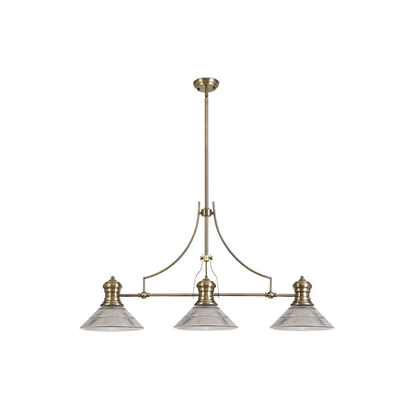 Fremington Antique Brass Linear Pendant with Cone Glass Shades