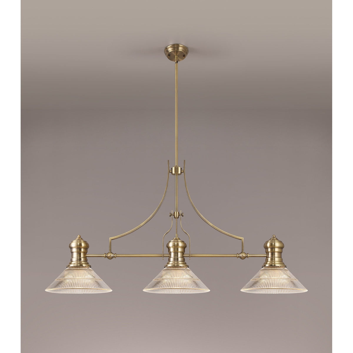 Fremington Antique Brass Linear Pendant with Cone Glass Shades